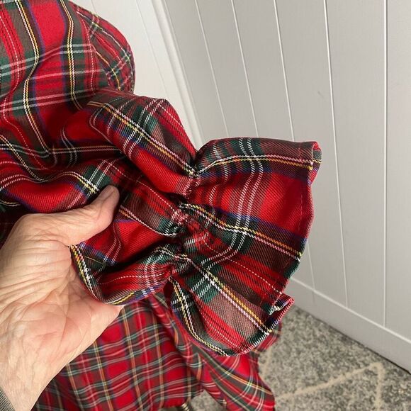 Blue Rain Women XS Red Plaid Ballon Sleeve Baby Doll Mini Dress Peasant Cottage - Picture 5 of 15